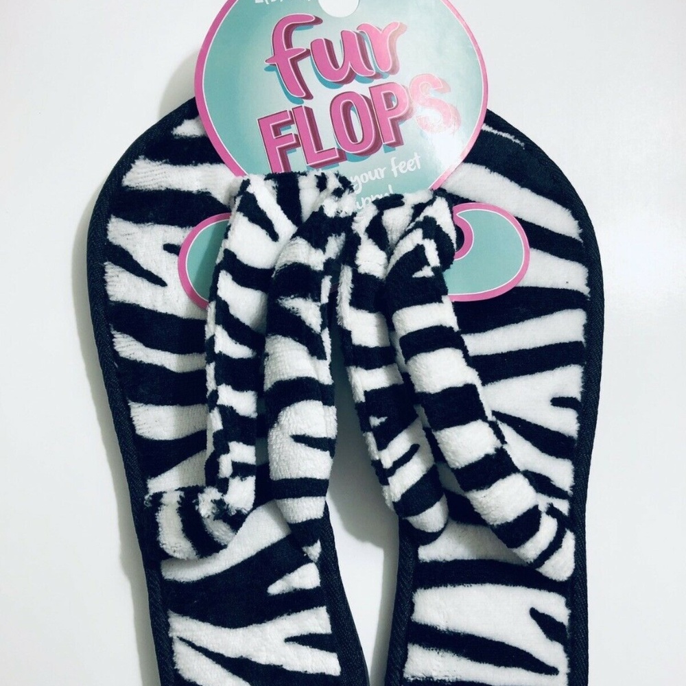 Zebra Striped Plush Comfy Thong House Slippers